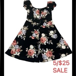 Primark Black Floral Short Puff Sleeve Button Down Dress Size Small 5/$25 SALE